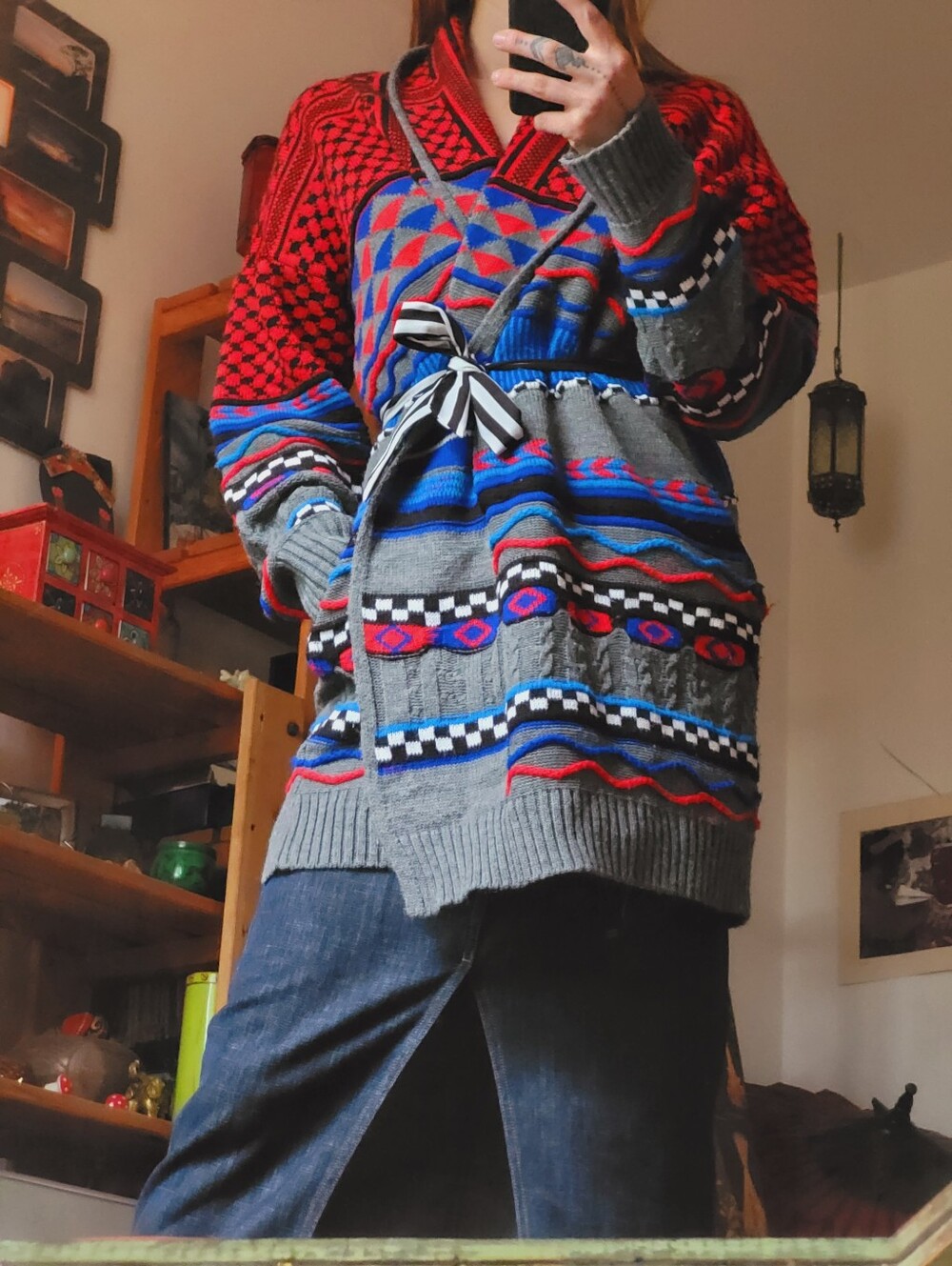 Anzstyle Clothing Red Gray Blue Long Knitwear Cardigan - One Size